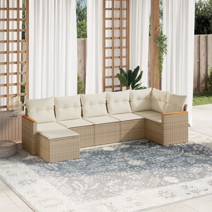 sofasæt til haven 7 dele med hynder polyrattan beige