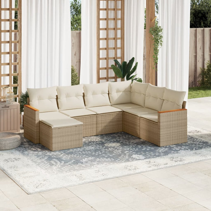 sofasæt til haven 7 dele med hynder polyrattan beige