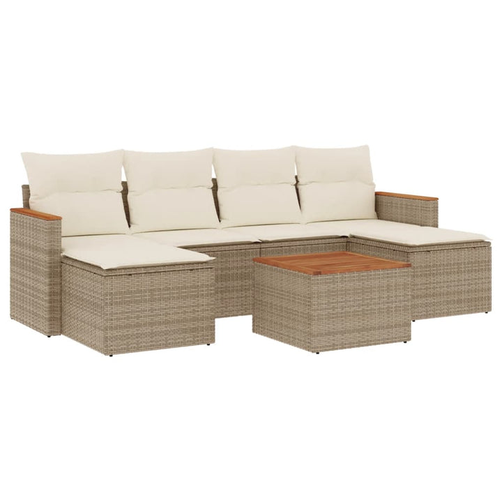 sofasæt til haven 7 dele med hynder polyrattan beige
