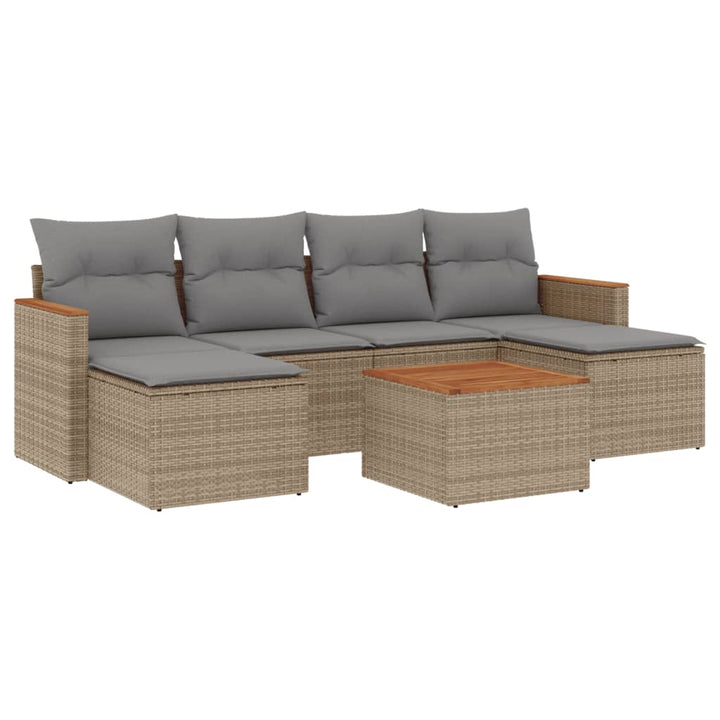 sofasæt til haven 7 dele med hynder polyrattan beige