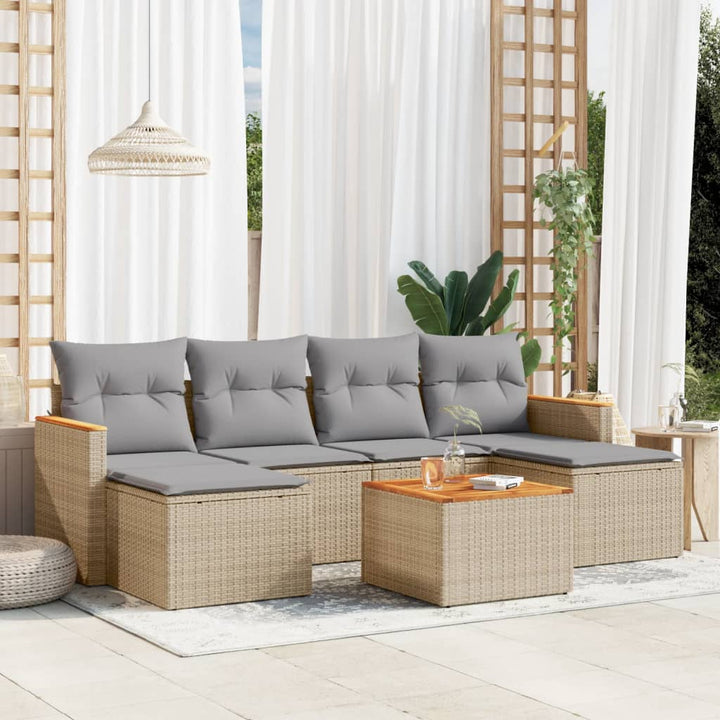 sofasæt til haven 7 dele med hynder polyrattan beige