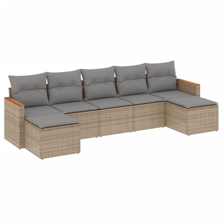 sofasæt til haven 7 dele med hynder polyrattan beige