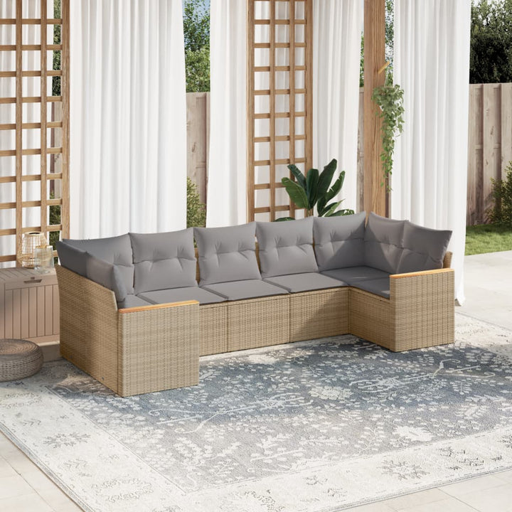 sofasæt til haven 7 dele med hynder polyrattan beige