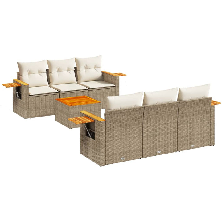 sofasæt til haven 7 dele med hynder polyrattan beige