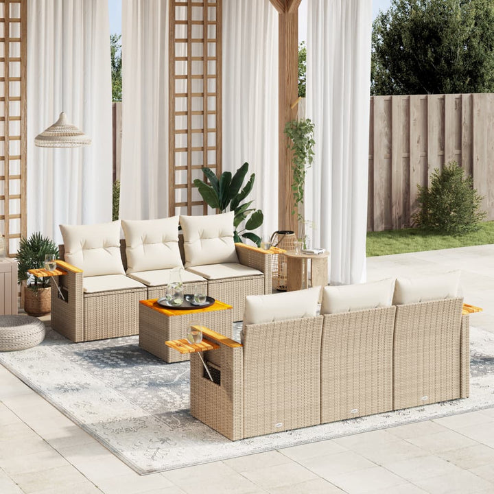 sofasæt til haven 7 dele med hynder polyrattan beige