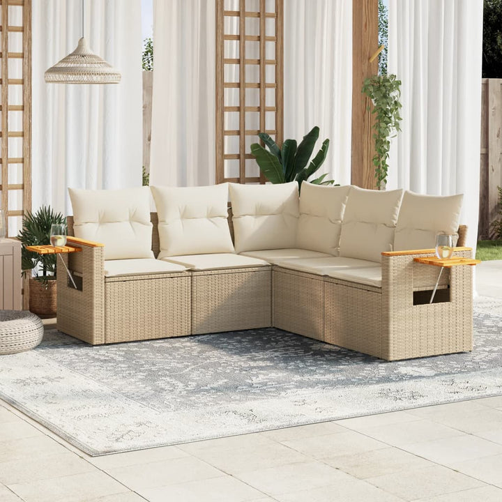 sofasæt til haven 5 dele med hynder polyrattan beige