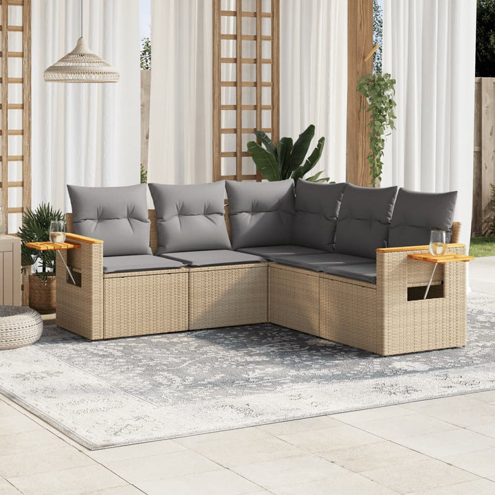 sofasæt til haven 5 dele med hynder polyrattan beige
