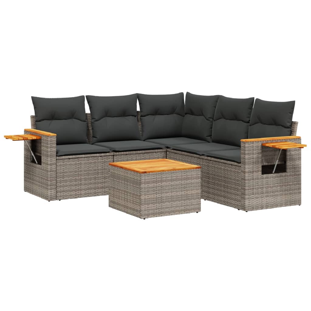 sofasæt til haven 6 dele med hynder polyrattan grå