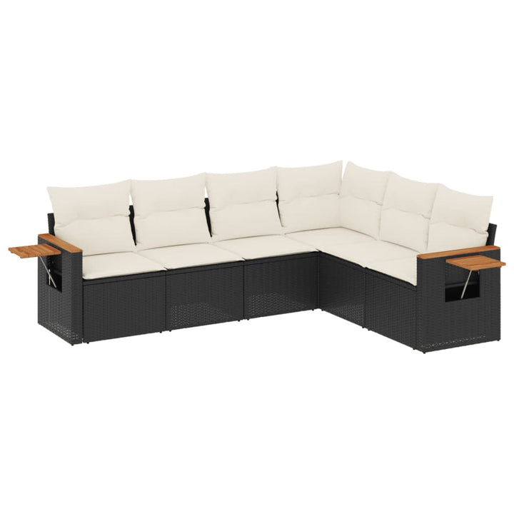 sofasæt til haven 6 dele med hynder polyrattan sort