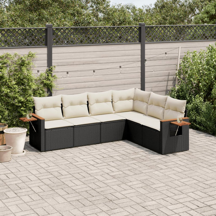 sofasæt til haven 6 dele med hynder polyrattan sort