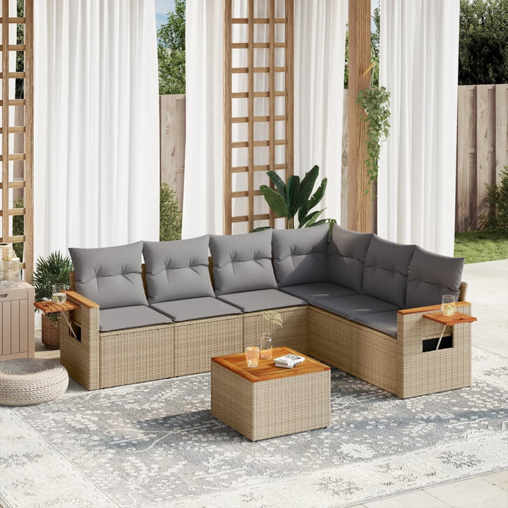 sofasæt til haven 7 dele med hynder polyrattan beige