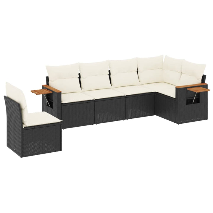 sofasæt til haven 6 dele med hynder polyrattan sort