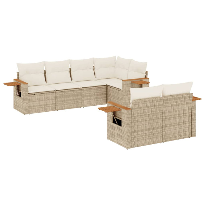 sofasæt til haven 7 dele med hynder polyrattan beige
