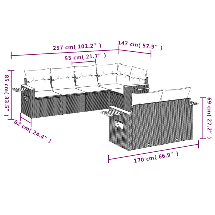 sofasæt til haven 7 dele med hynder polyrattan beige