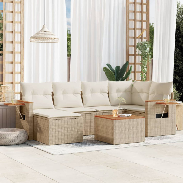 sofasæt til haven 7 dele med hynder polyrattan beige