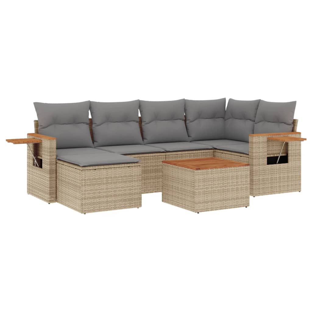 sofasæt til haven 7 dele med hynder polyrattan beige