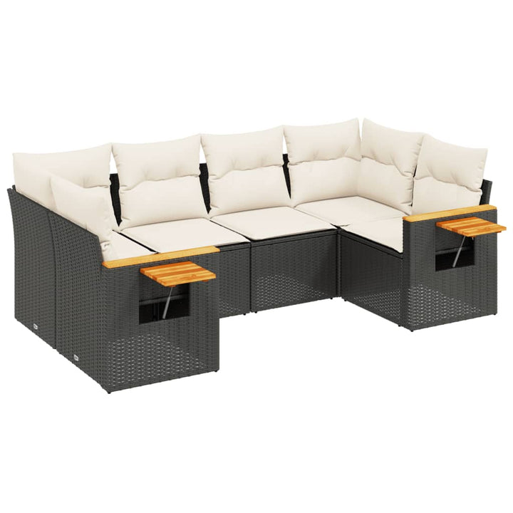 sofasæt til haven 6 dele med hynder polyrattan sort