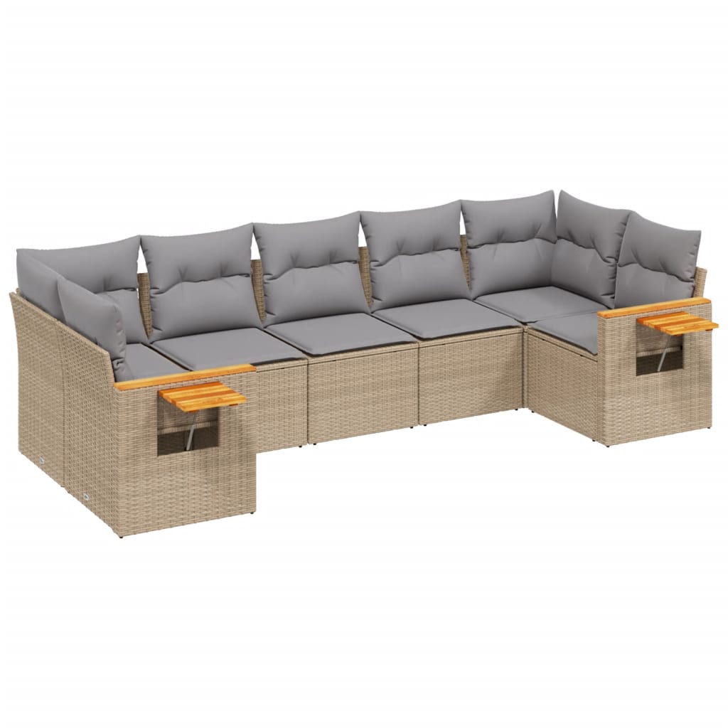 sofasæt til haven 7 dele med hynder polyrattan beige