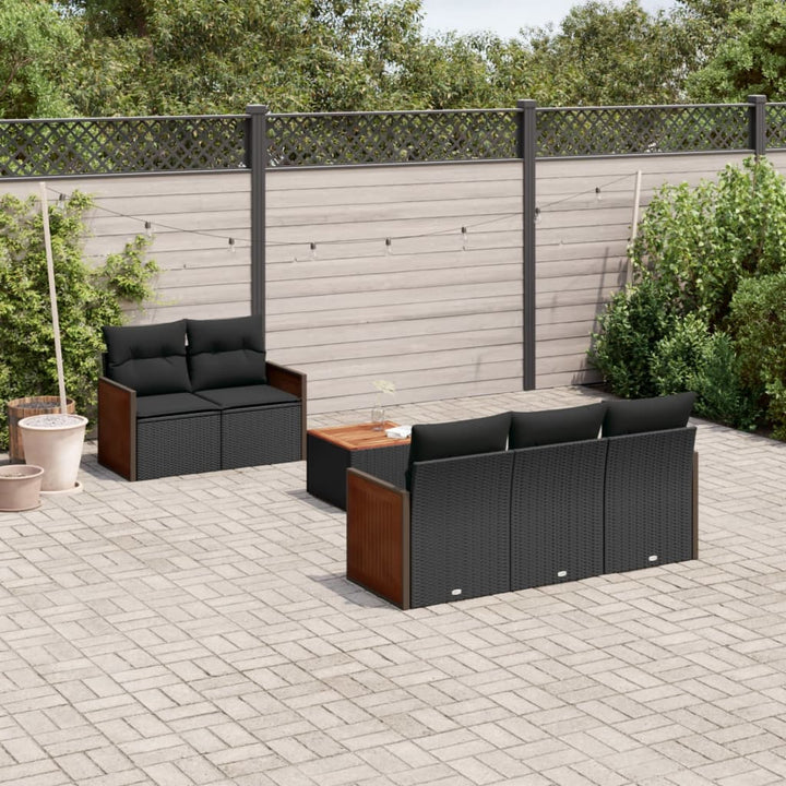 sofasæt til haven 6 dele med hynder polyrattan sort