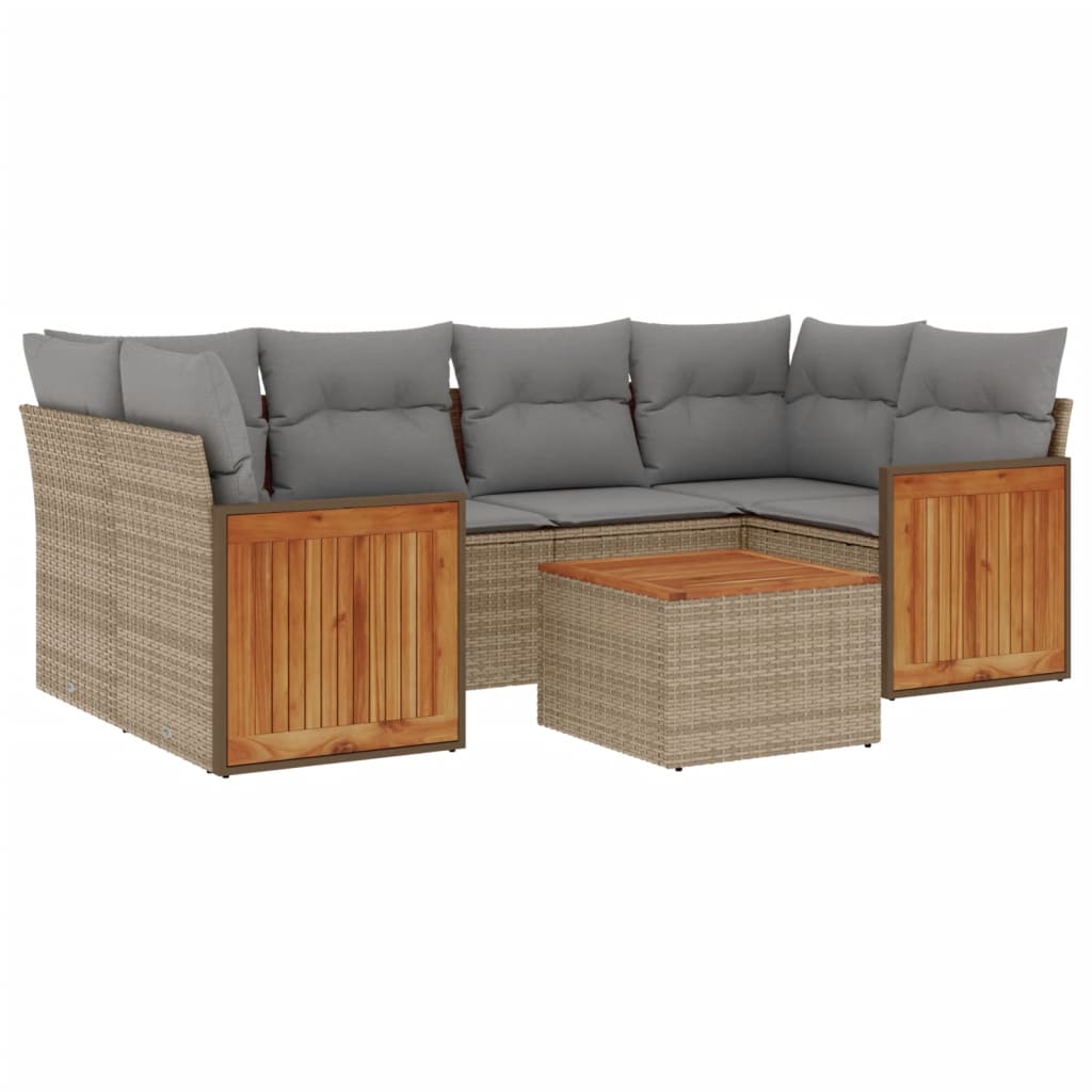 sofasæt til haven 7 dele med hynder polyrattan beige