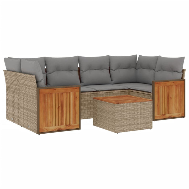 sofasæt til haven 7 dele med hynder polyrattan beige