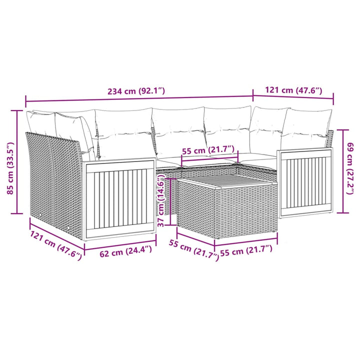 sofasæt til haven 7 dele med hynder polyrattan beige