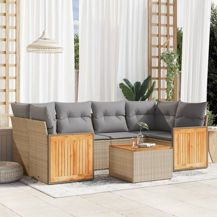 sofasæt til haven 7 dele med hynder polyrattan beige
