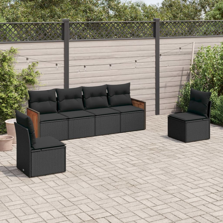 sofasæt til haven 6 dele med hynder polyrattan sort