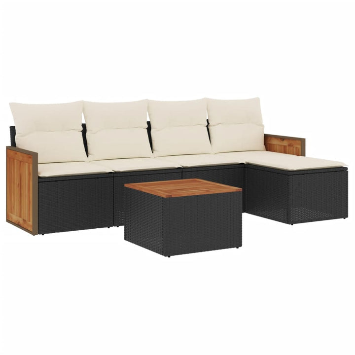 sofasæt til haven 6 dele med hynder polyrattan sort