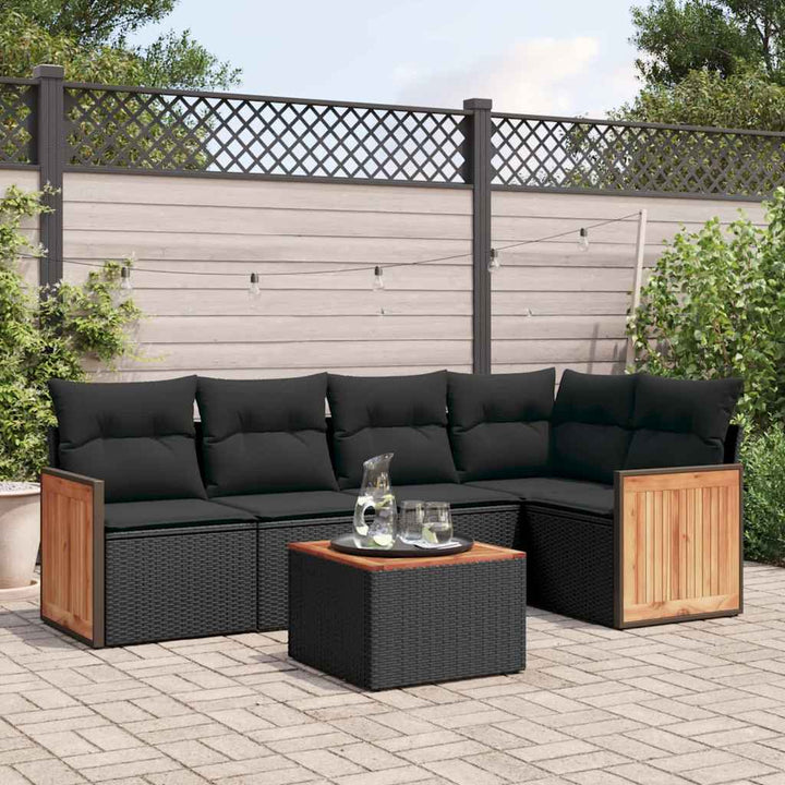 sofasæt til haven 6 dele med hynder polyrattan sort