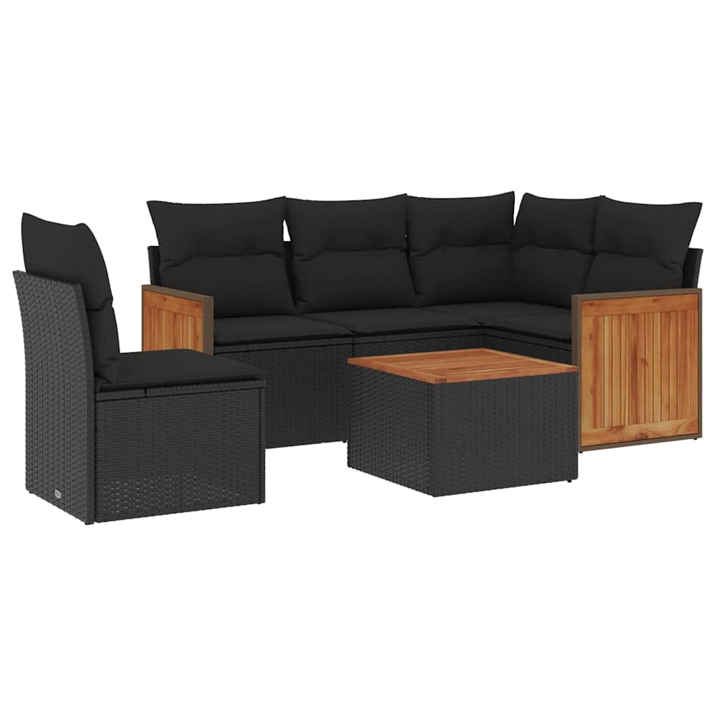 sofasæt til haven 6 dele med hynder polyrattan sort