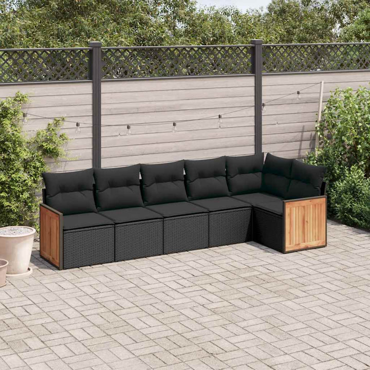 sofasæt til haven 6 dele med hynder polyrattan sort