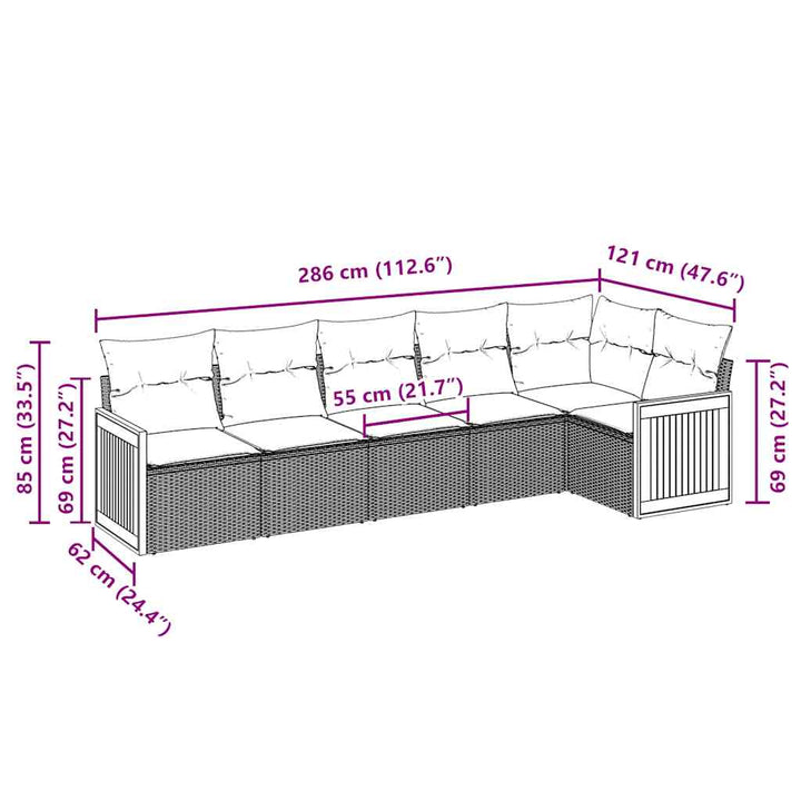 sofasæt til haven 6 dele med hynder polyrattan sort