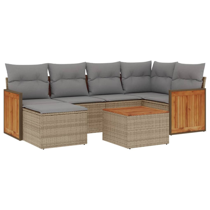 sofasæt til haven 7 dele med hynder polyrattan beige