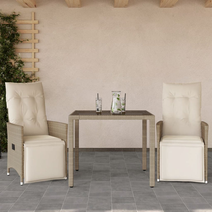 bistrosæt til haven 3 dele med hynder polyrattan beige