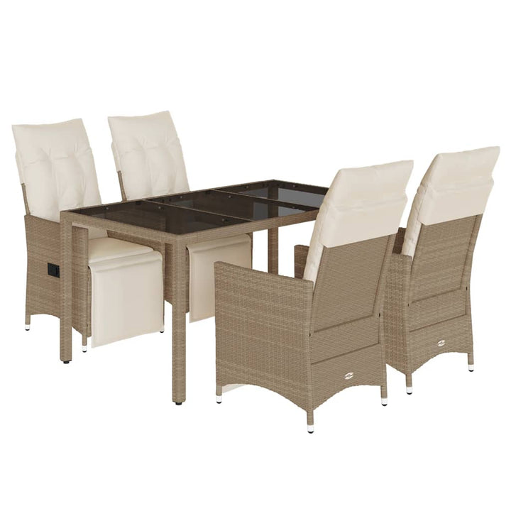 bistrosæt til haven 5 dele med hynder polyrattan beige