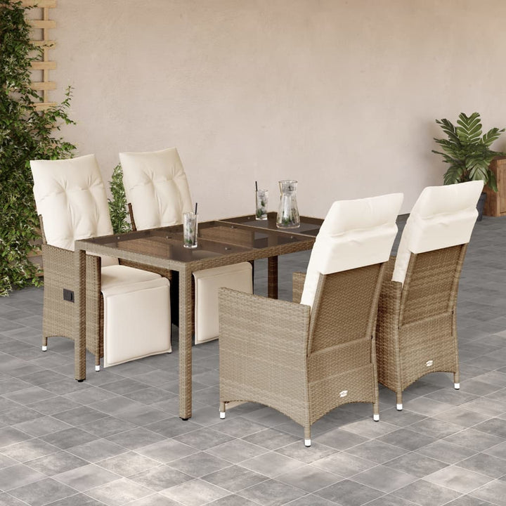 bistrosæt til haven 5 dele med hynder polyrattan beige