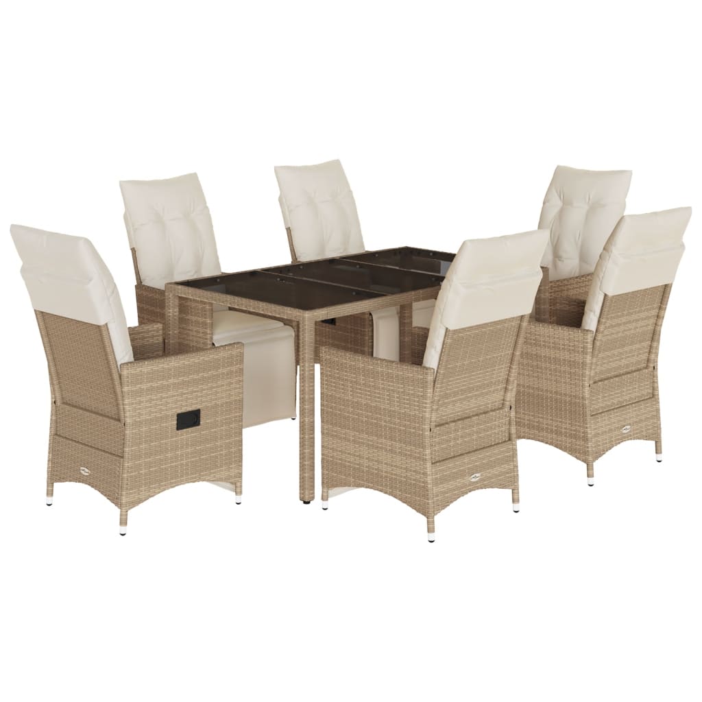 bistrosæt til haven 7 dele med hynder polyrattan beige