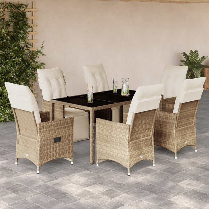 bistrosæt til haven 7 dele med hynder polyrattan beige