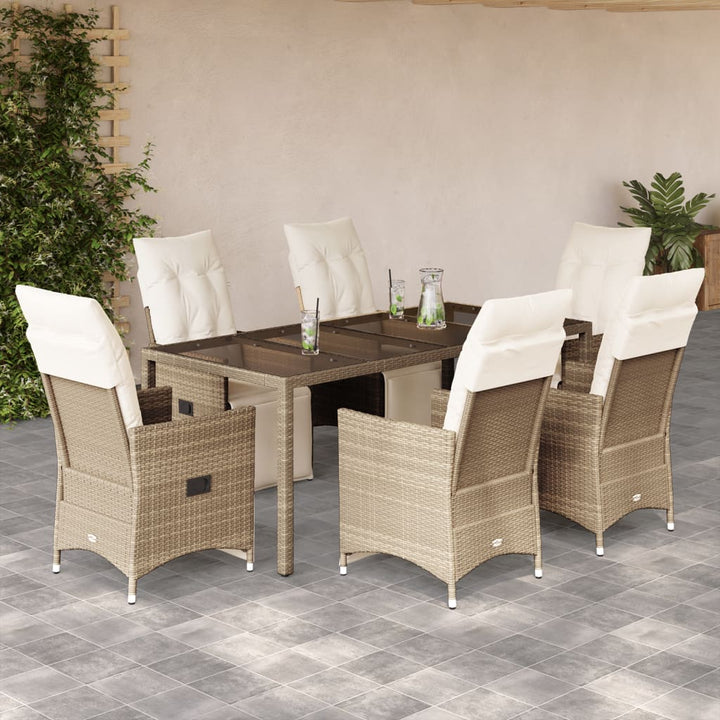 bistrosæt til haven 7 dele med hynder polyrattan beige