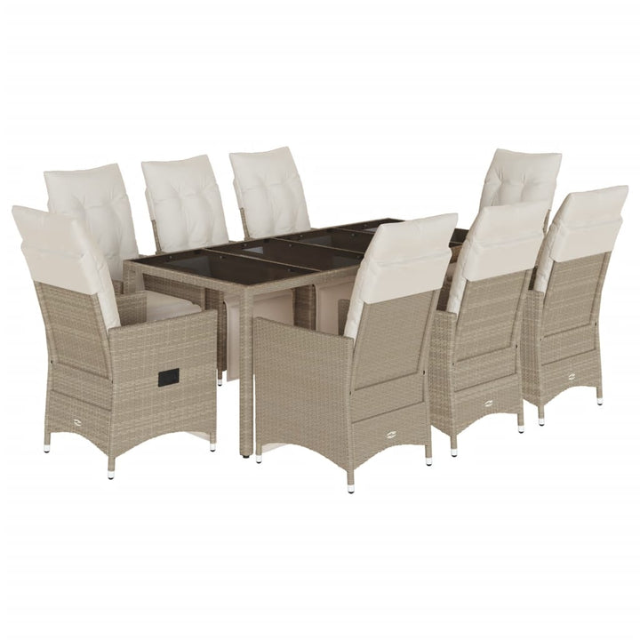 bistrosæt til haven 9 dele med hynder polyrattan beige
