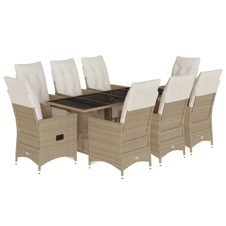 bistrosæt til haven 9 dele med hynder polyrattan beige