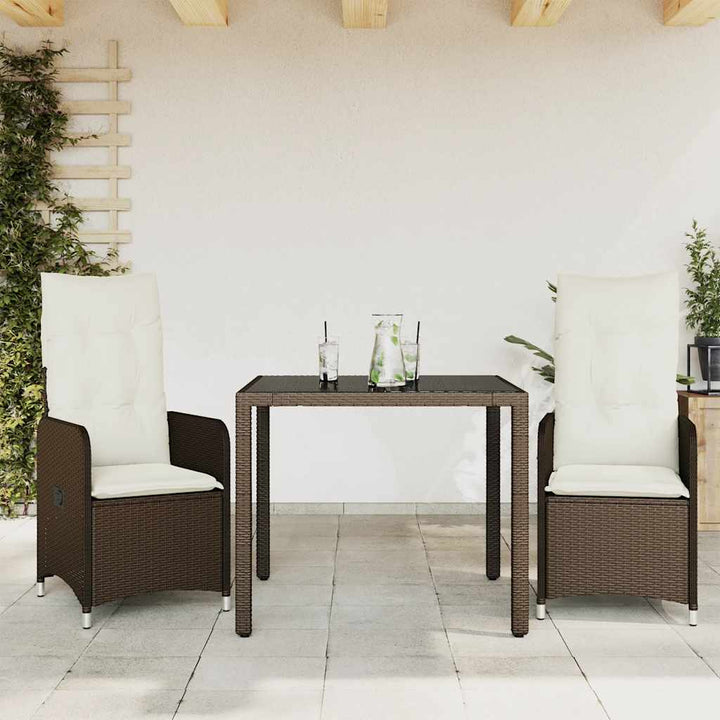 bistrosæt til haven 3 dele med hynder polyrattan brun