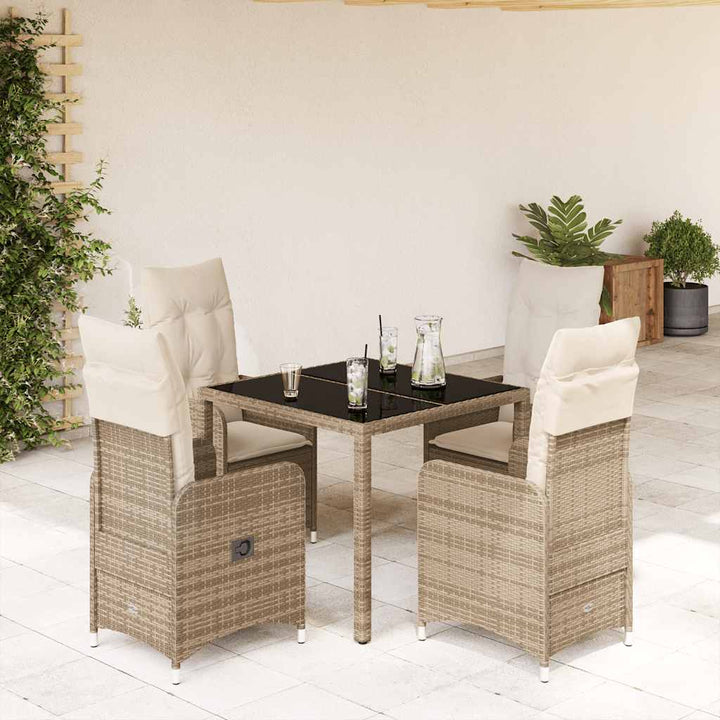 bistrosæt til haven 5 dele med hynder polyrattan beige