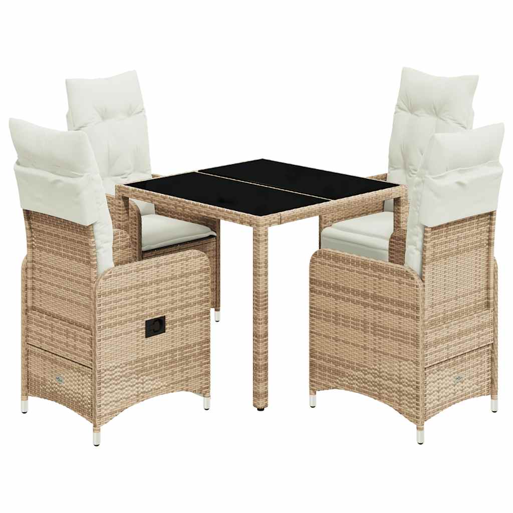 bistrosæt til haven 5 dele med hynder polyrattan beige