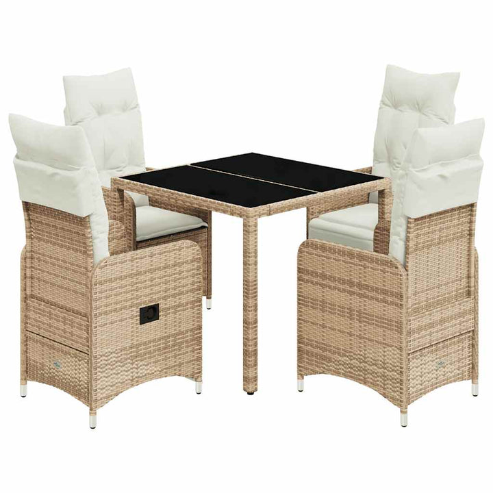 bistrosæt til haven 5 dele med hynder polyrattan beige