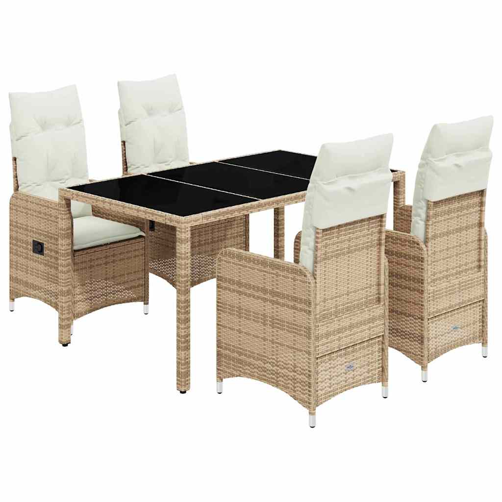 bistrosæt til haven 5 dele med hynder polyrattan beige
