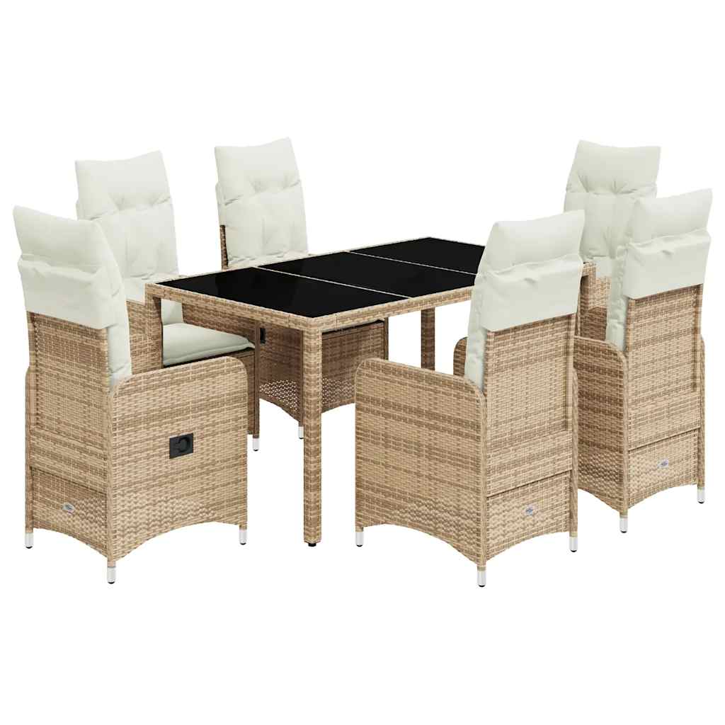 bistrosæt til haven 7 dele med hynder polyrattan beige