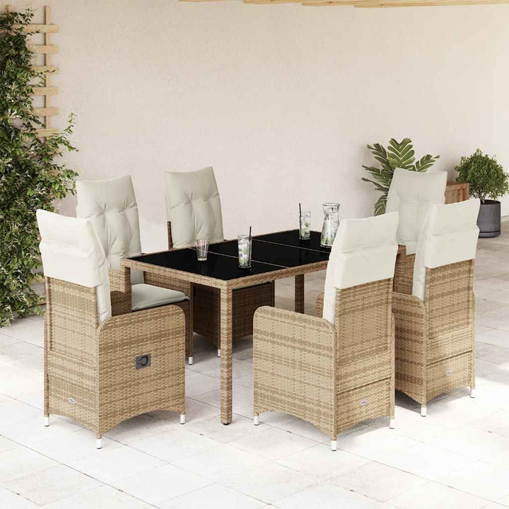 bistrosæt til haven 7 dele med hynder polyrattan beige