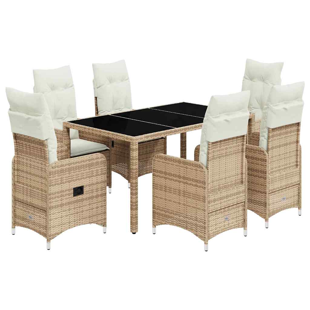 bistrosæt til haven 7 dele med hynder polyrattan beige